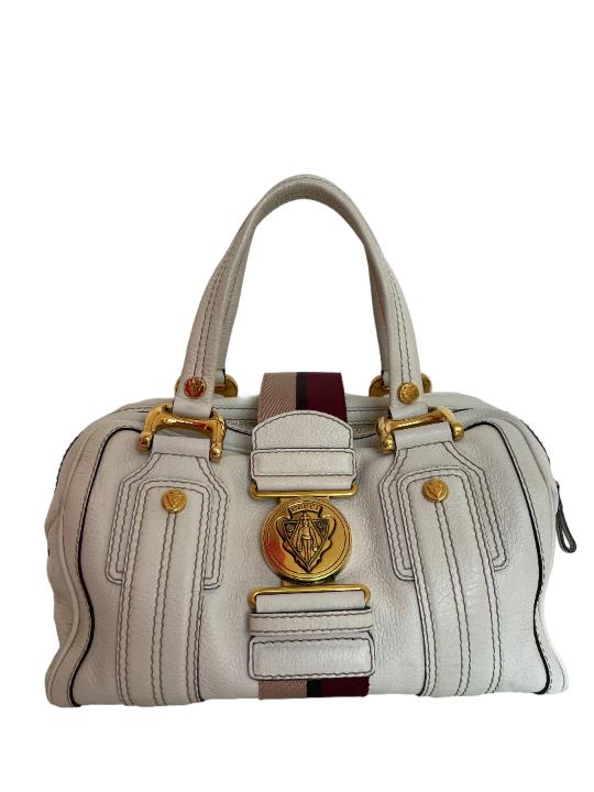 Gucci White Leather Aviatrix Medium Boston Bag