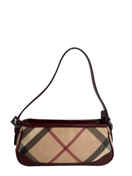 Burberry Nova Check Burgundy Patent Leather Pochette