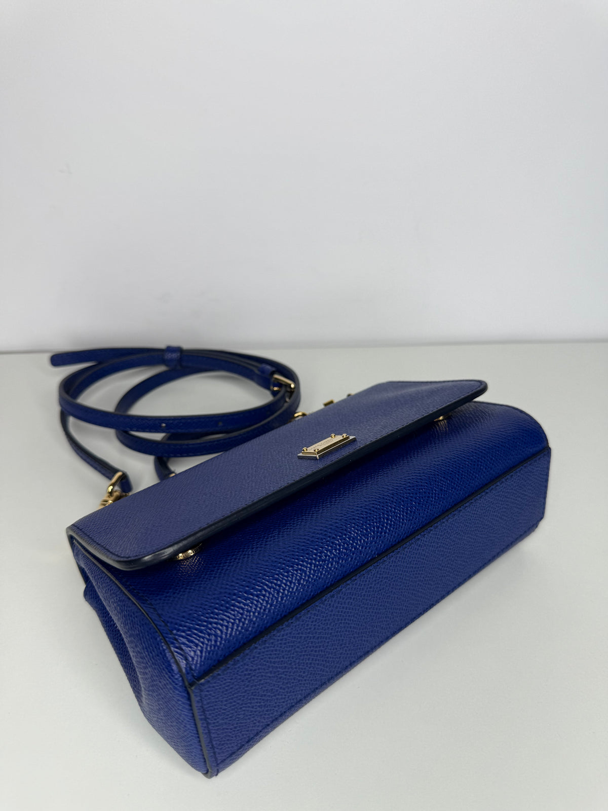 Dolce Gabbana Mini Miss Sicily Blue Dauphine Leather Crossbody Bag