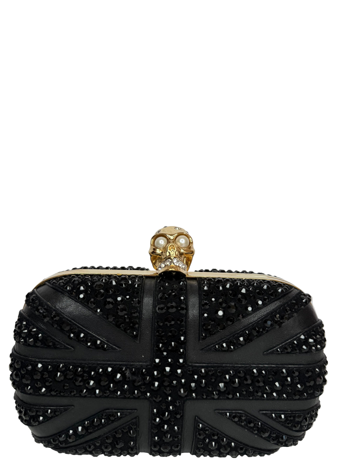 Alexander McQueen Black Nappa Studded Britannia Skull Box Clutch