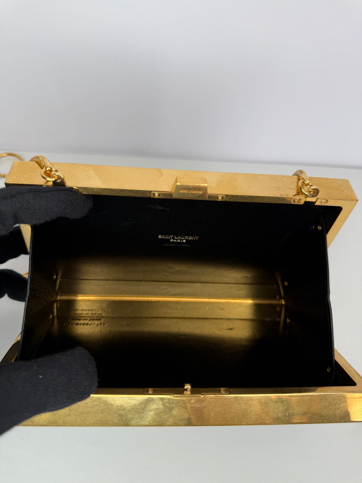 Yves Saint Laurent Plexiglass Minaudiere Tuxedo Box Clutch Black