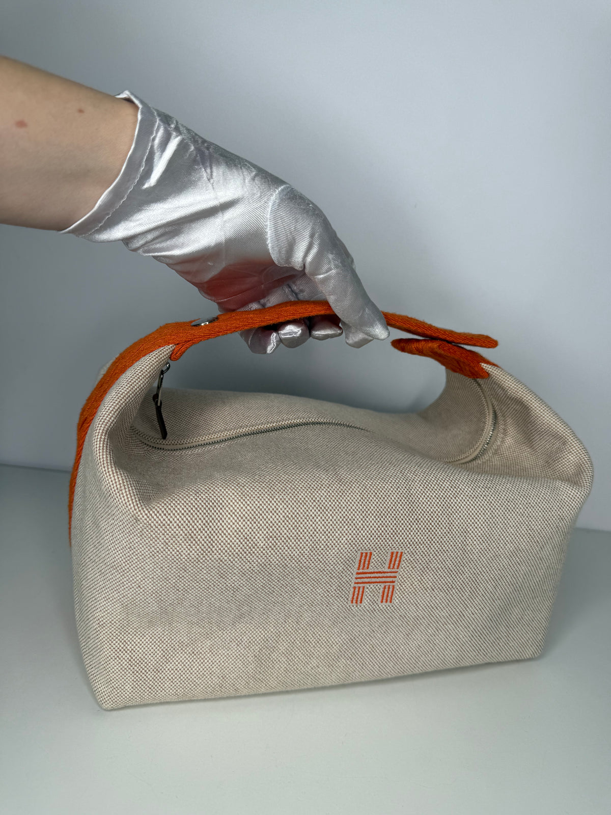 Hermes Canvas Large Bride-A-Brac Pouch Natural Orange