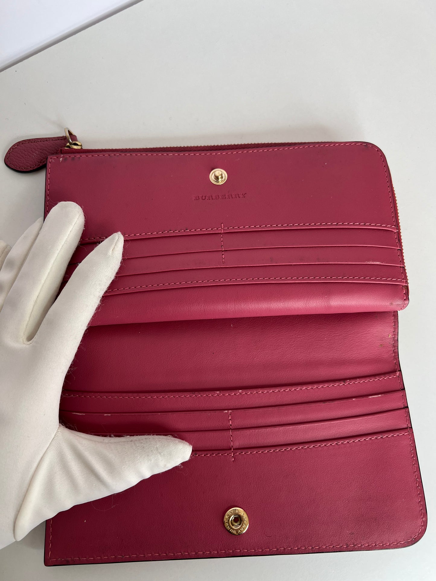Burberry Magenta Calfskin Leather Continental Wallet