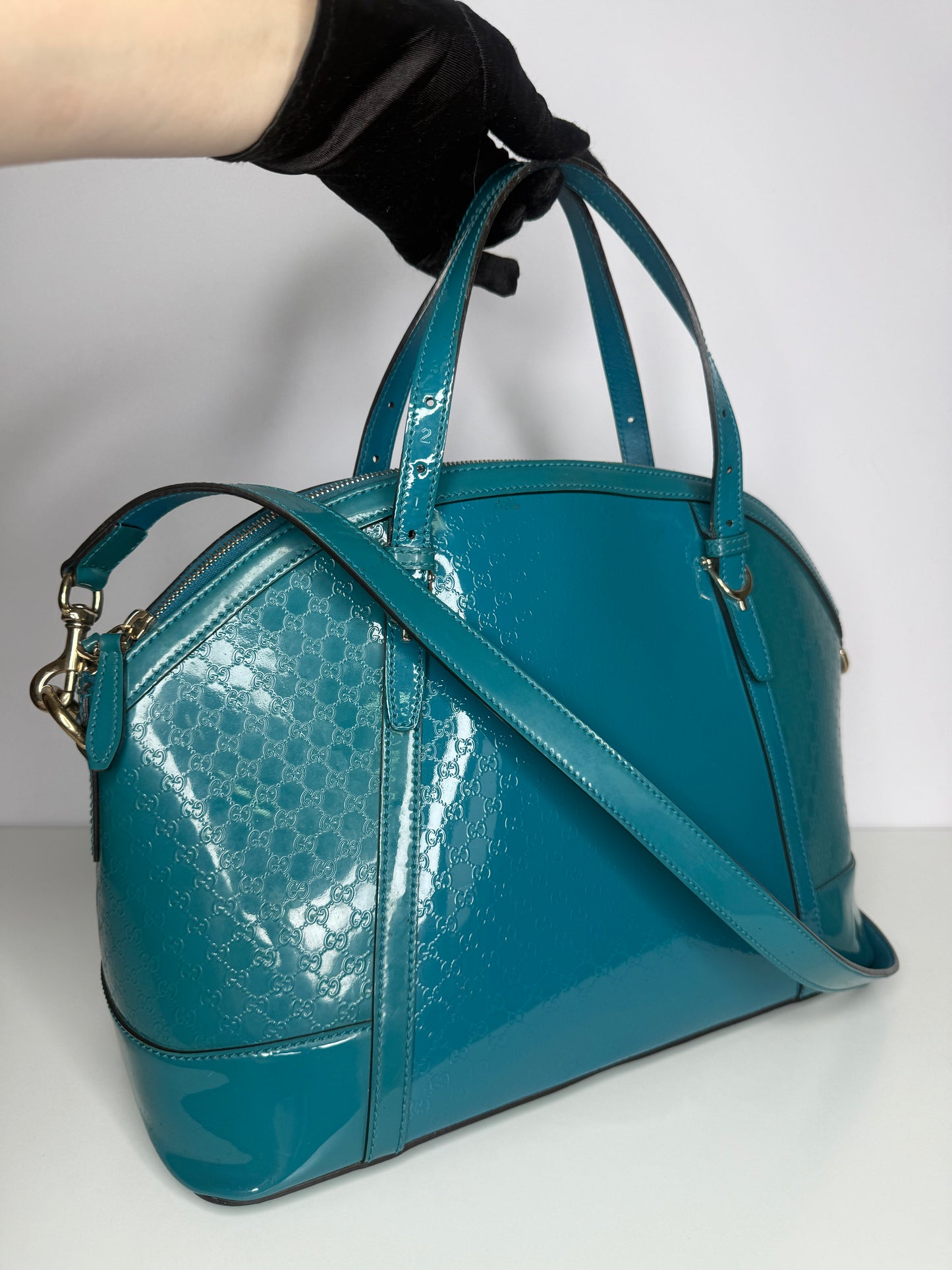 Gucci Patent Microguccissima Medium Nice Top Handle Dome Bag Deep Cobalt