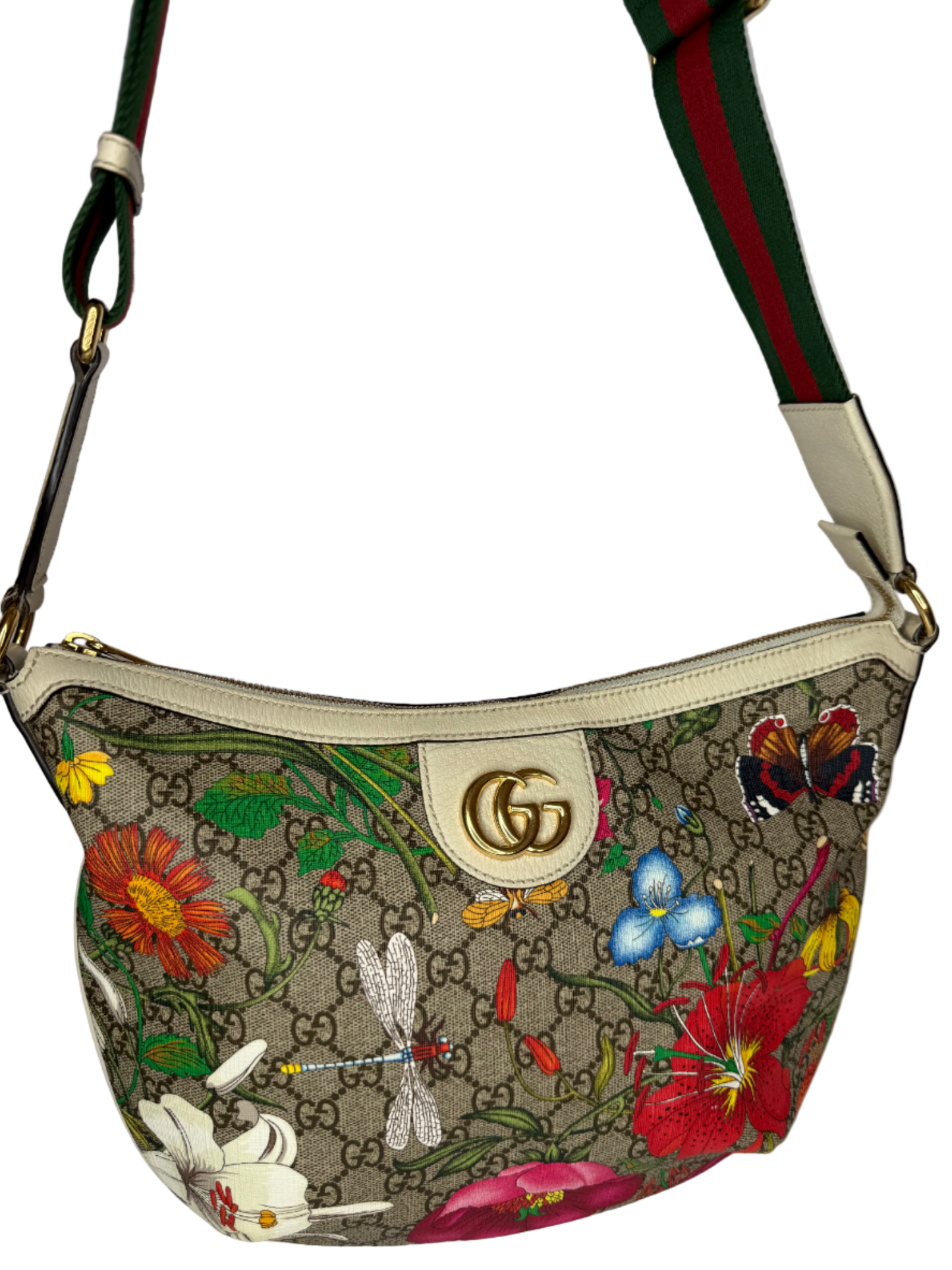 Gucci Ophidia Half Moon Hobo Flora GG Coated Canvas Small
