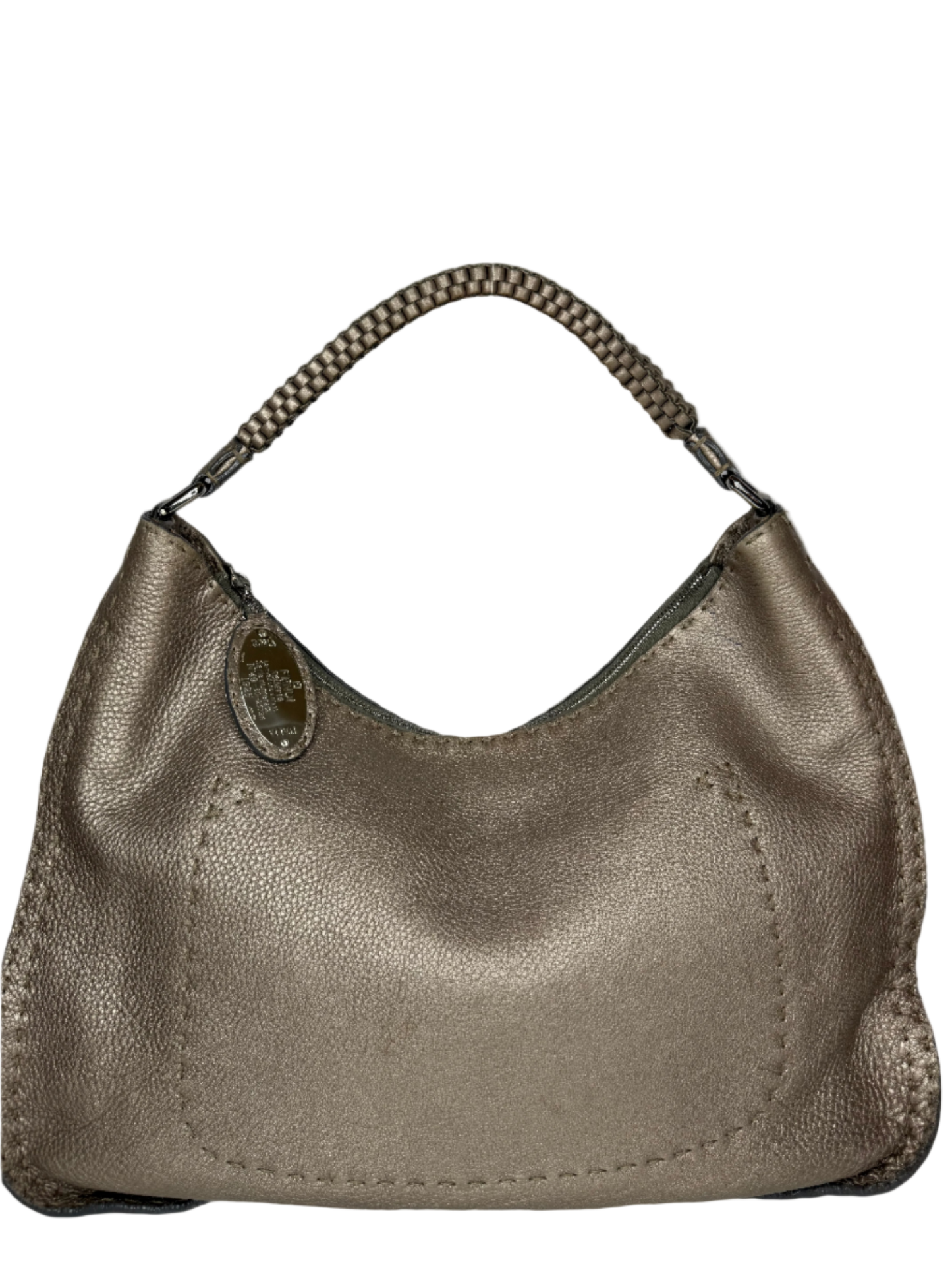 Fendi Pewter Selleria Textured Hobo Bag