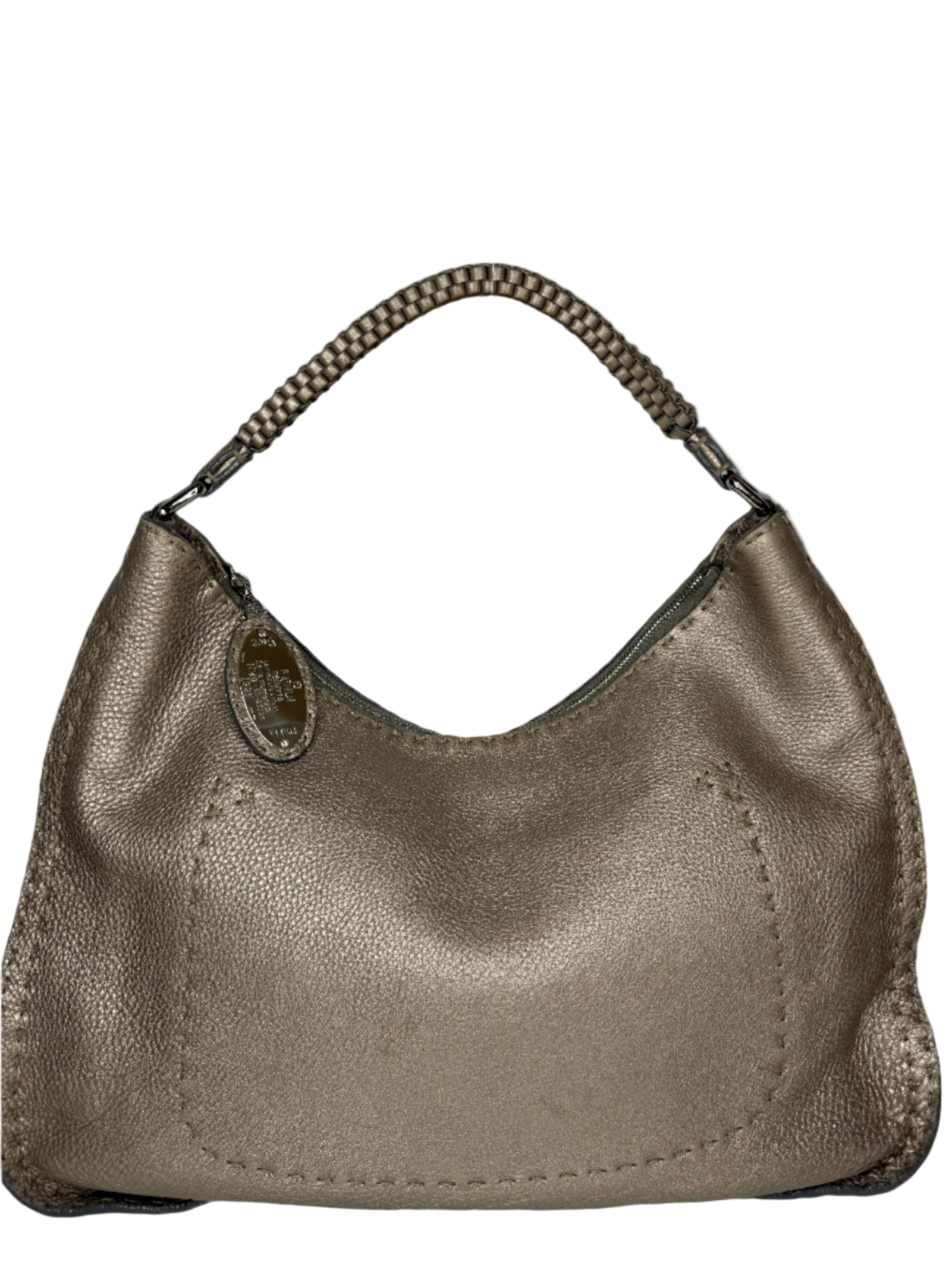 Fendi Pewter Selleria Textured Hobo Bag