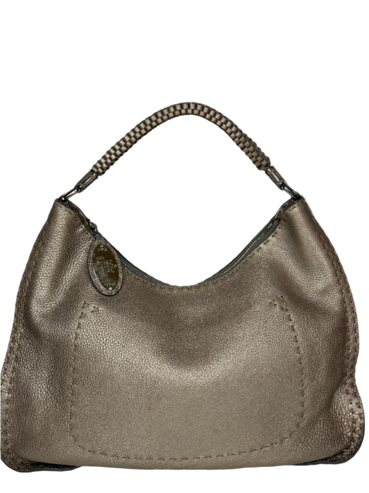 Fendi Pewter Selleria Textured Hobo Bag