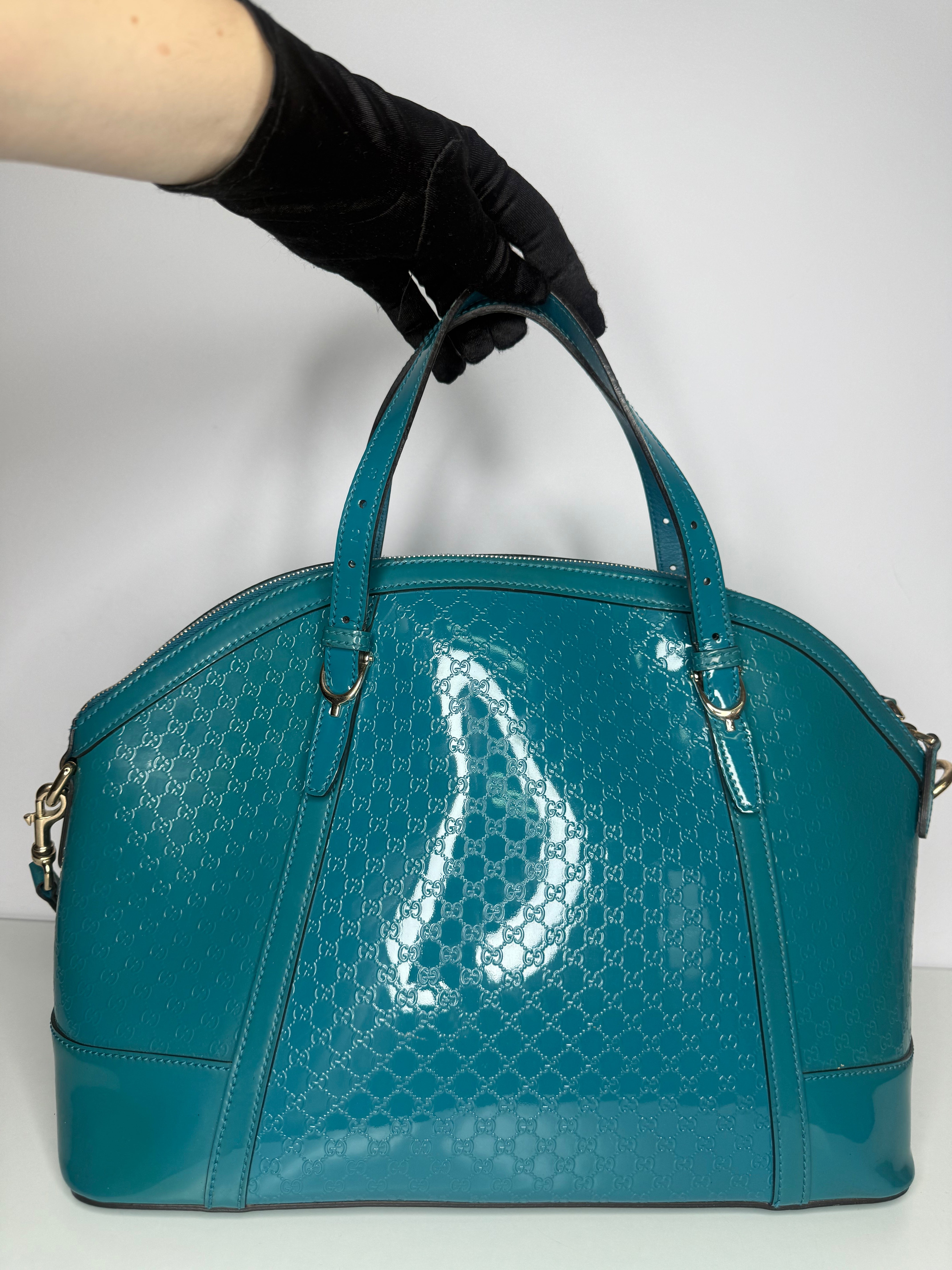 Gucci Patent Microguccissima Medium Nice Top Handle Dome Bag Deep Cobalt