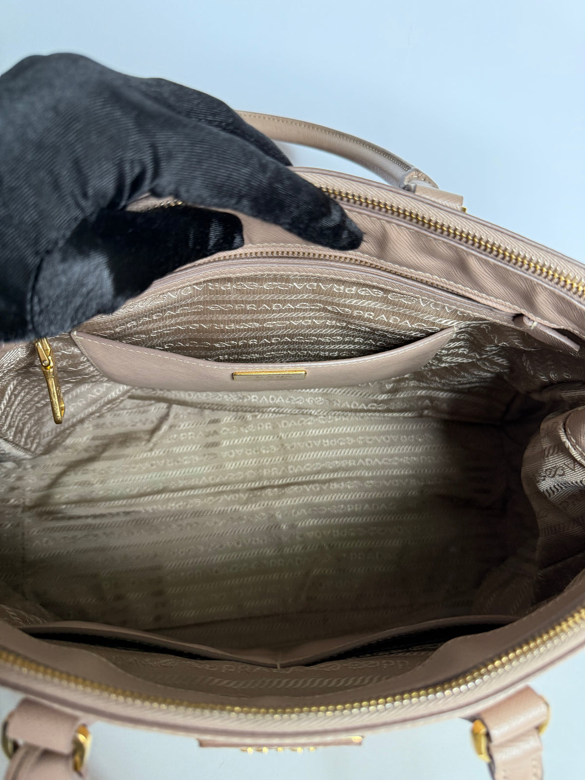 Prada Saffiano Large Galleria Double Zip Tote Beige