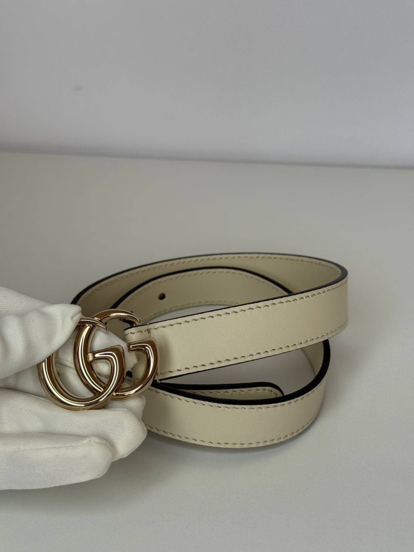 Gucci GG Marmont Off White Leather Slim Belt Kids