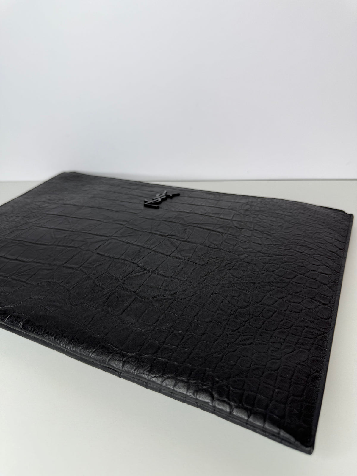 Saint Laurent Calfskin Crocodile Embossed Monogram iPad Case