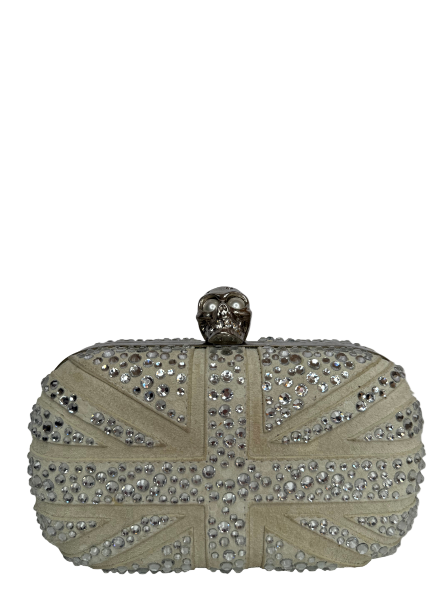 Alexander McQueen Off White Suede Studded Britannia Skull Box Clutch
