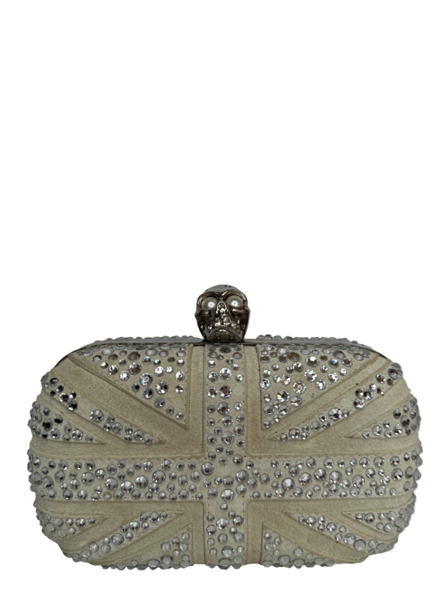 Alexander McQueen Off White Suede Studded Britannia Skull Box Clutch