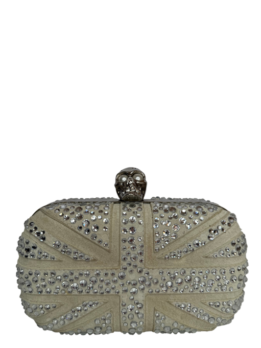 Alexander McQueen Off White Suede Studded Britannia Skull Box Clutch