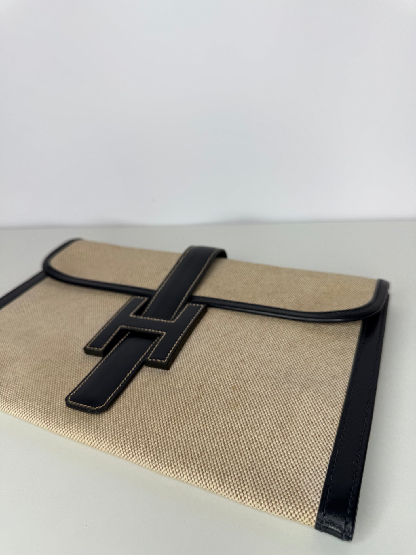 Hermès Box/Bleu Marine Toile H Canvas/Leather Elan 29 Jige Clutch