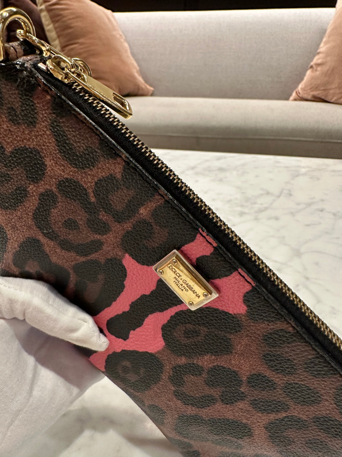 Dolce Gabbana Leopard Coated Canvas Mini Pochette