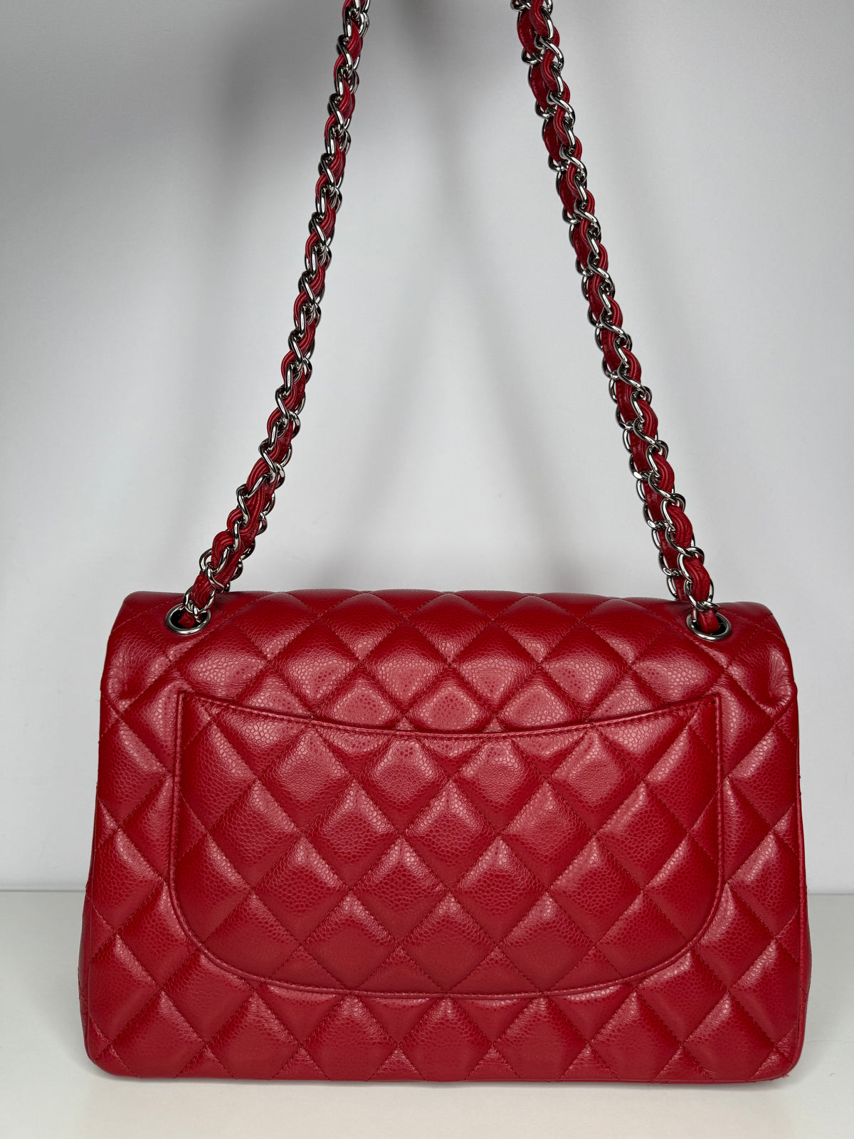 Chanel Jumbo Classic Double Flap Bag Red Caviar Silver Hardware