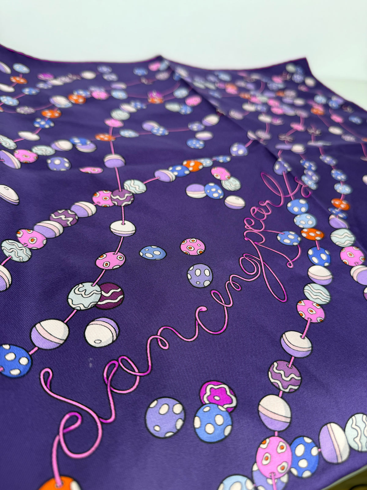 Hermès Silk Scarf Carré Dancing Pearls Virgine Jamin Blue
