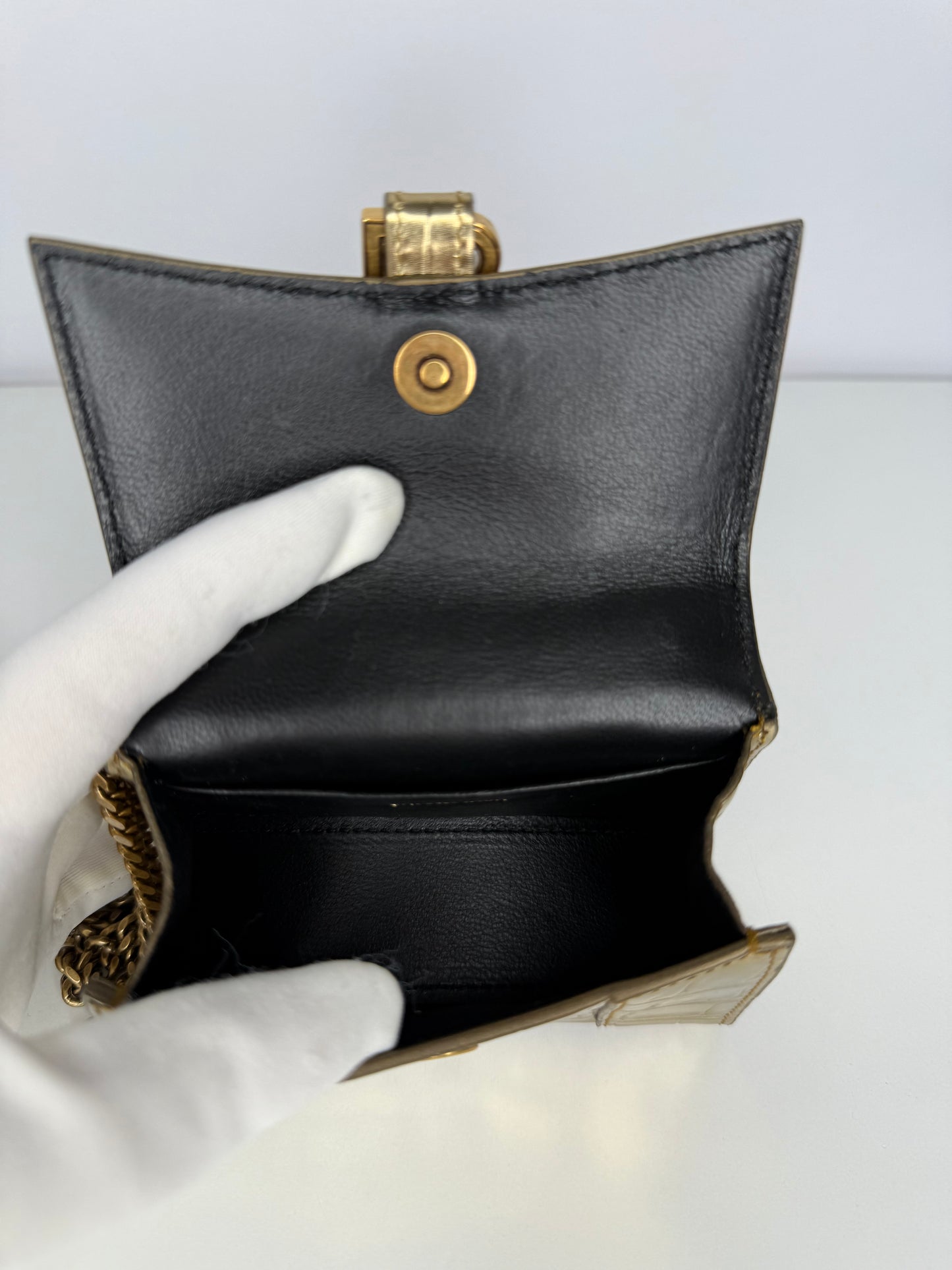 Balenciaga Gold Croc Embossed Hourglass Nano Top Handle Bag