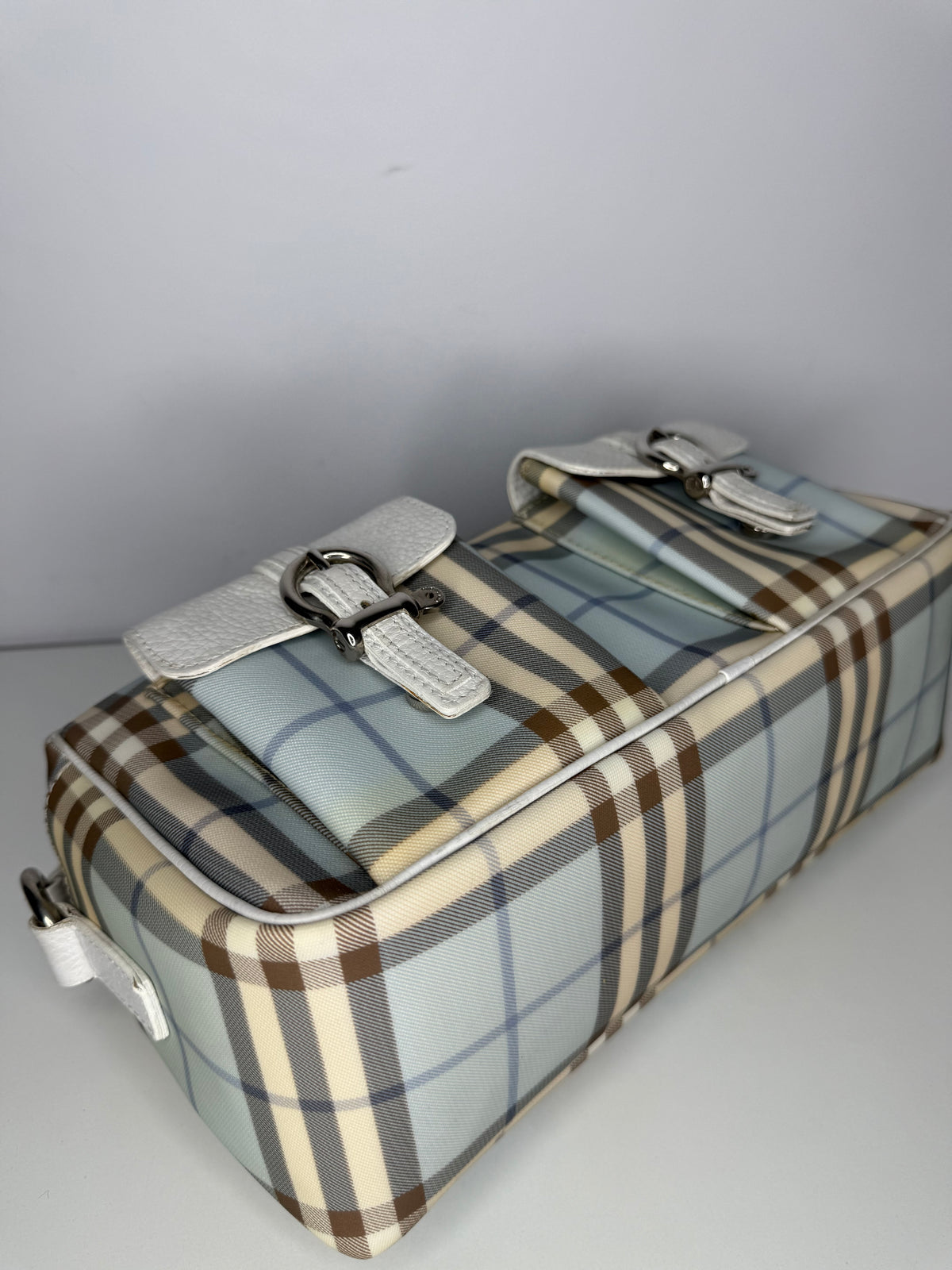 Burberry White/Blue Haymarket Check Shoulder Bag