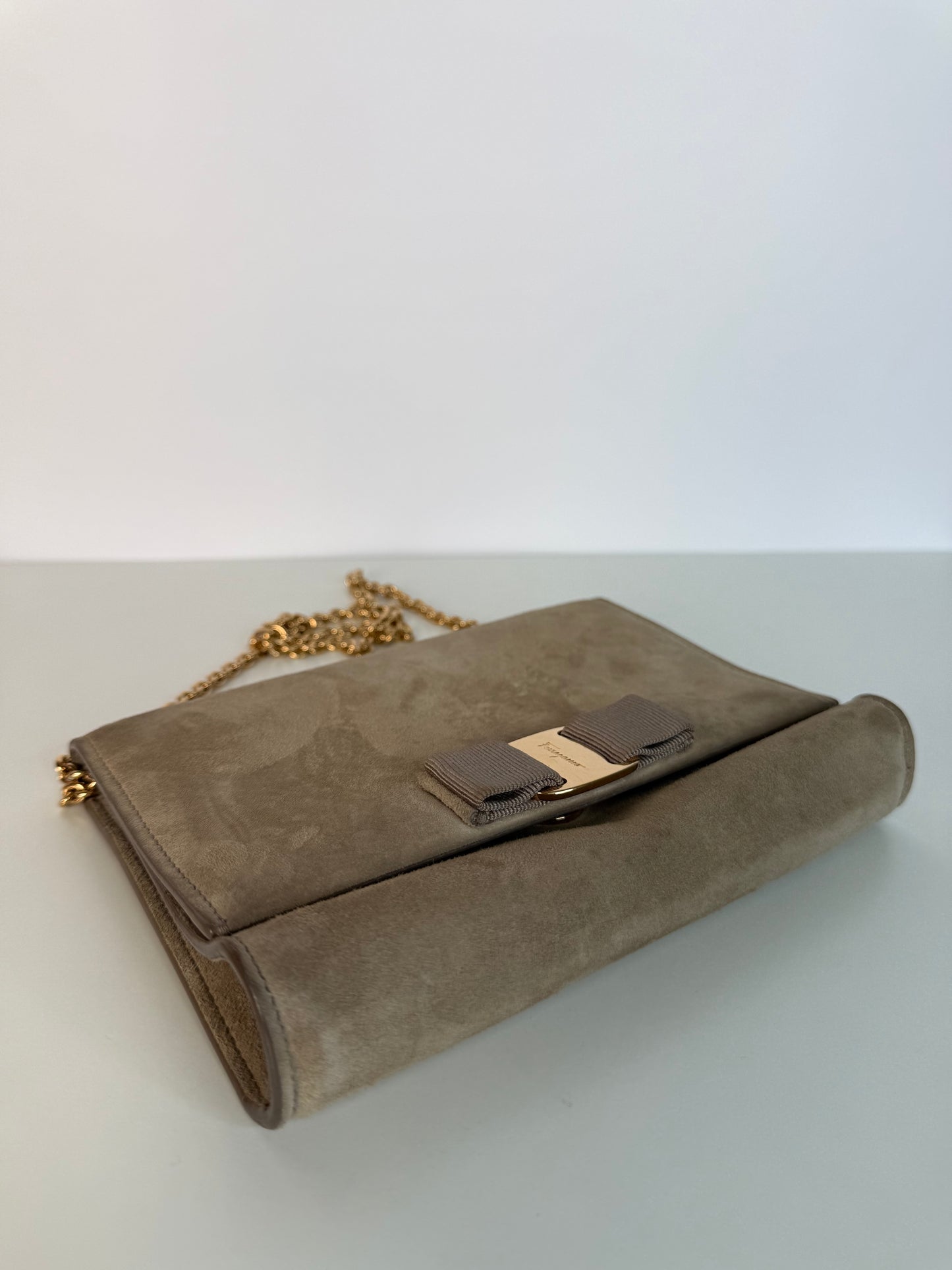 Salvatore Ferragamo Vara Bow Chain Crossbody Bag Suede
