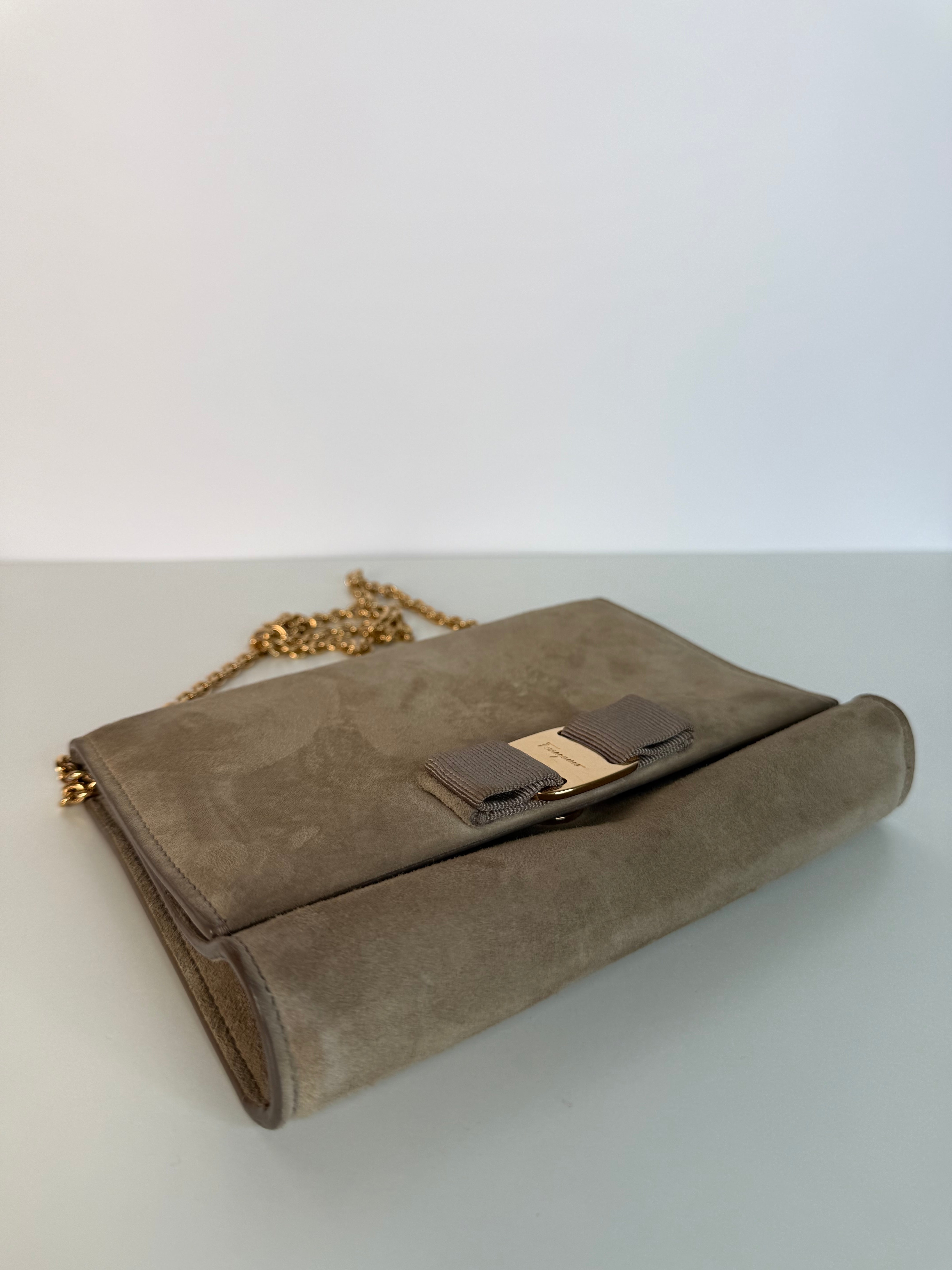 Salvatore Ferragamo Vara Bow Chain Crossbody Bag Suede