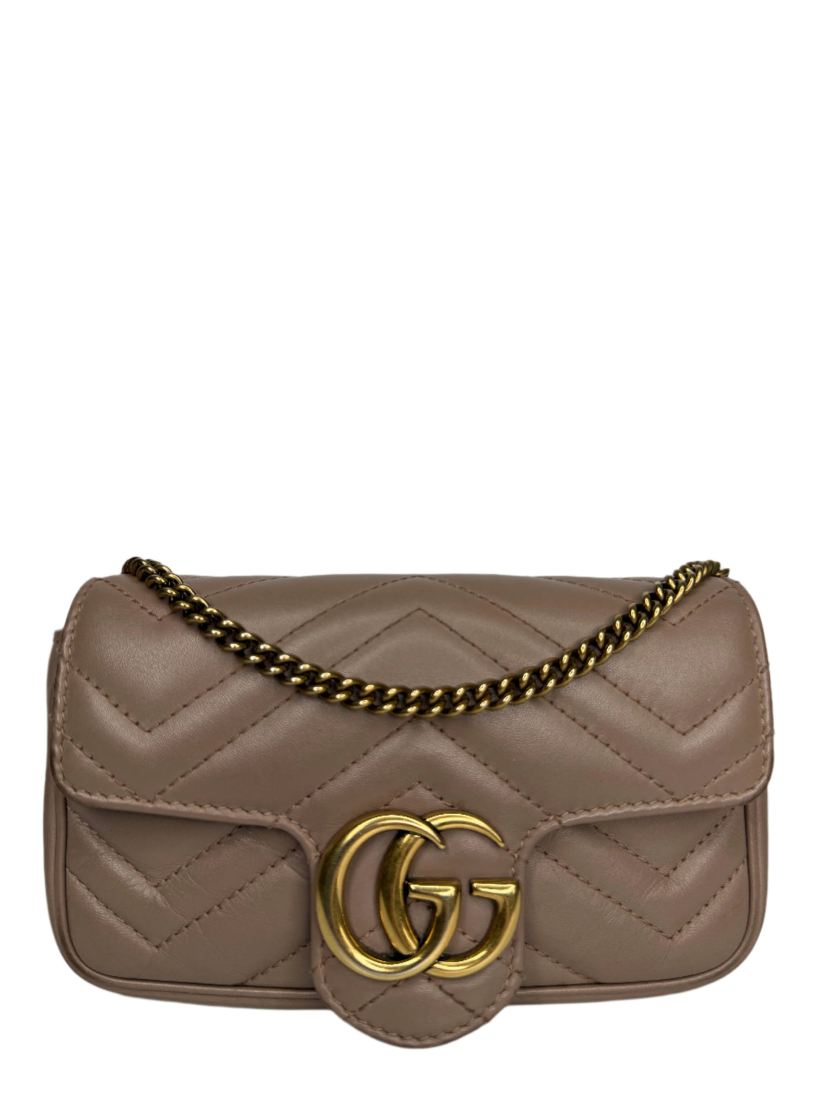 Gucci Calfskin Matelasse Super Mini GG Marmont Shoulder Bag Porcelain Rose