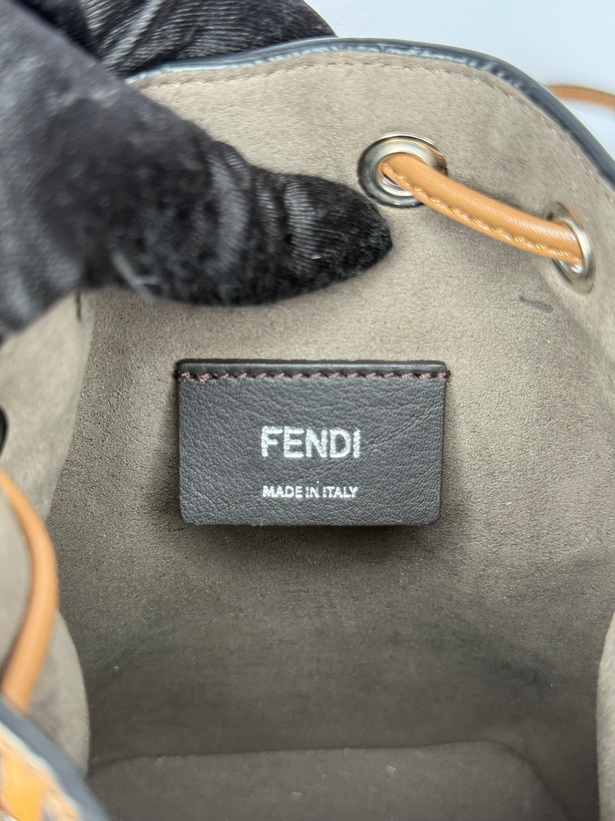 Fendi Brown/Black Zucca Leather Mini Mon Tresor Drawstring Bucket Bag