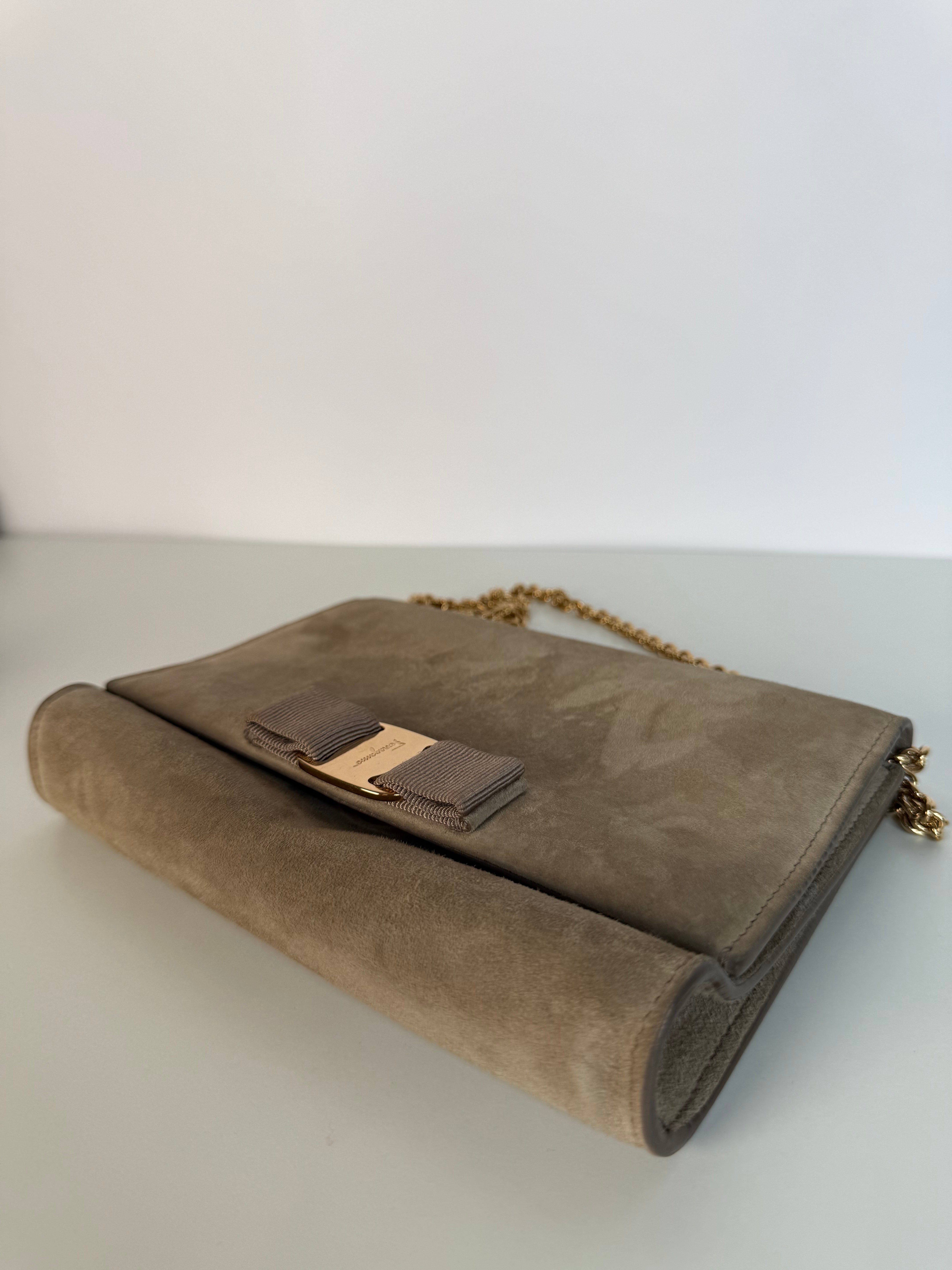 Salvatore Ferragamo Vara Bow Chain Crossbody Bag Suede