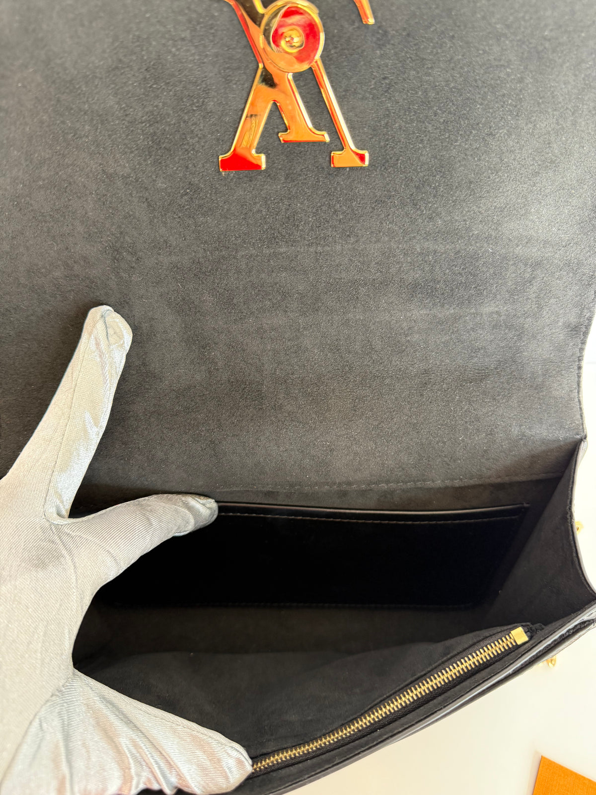Louis Vuitton Black Calfskin Leather Chain Louise Clutch