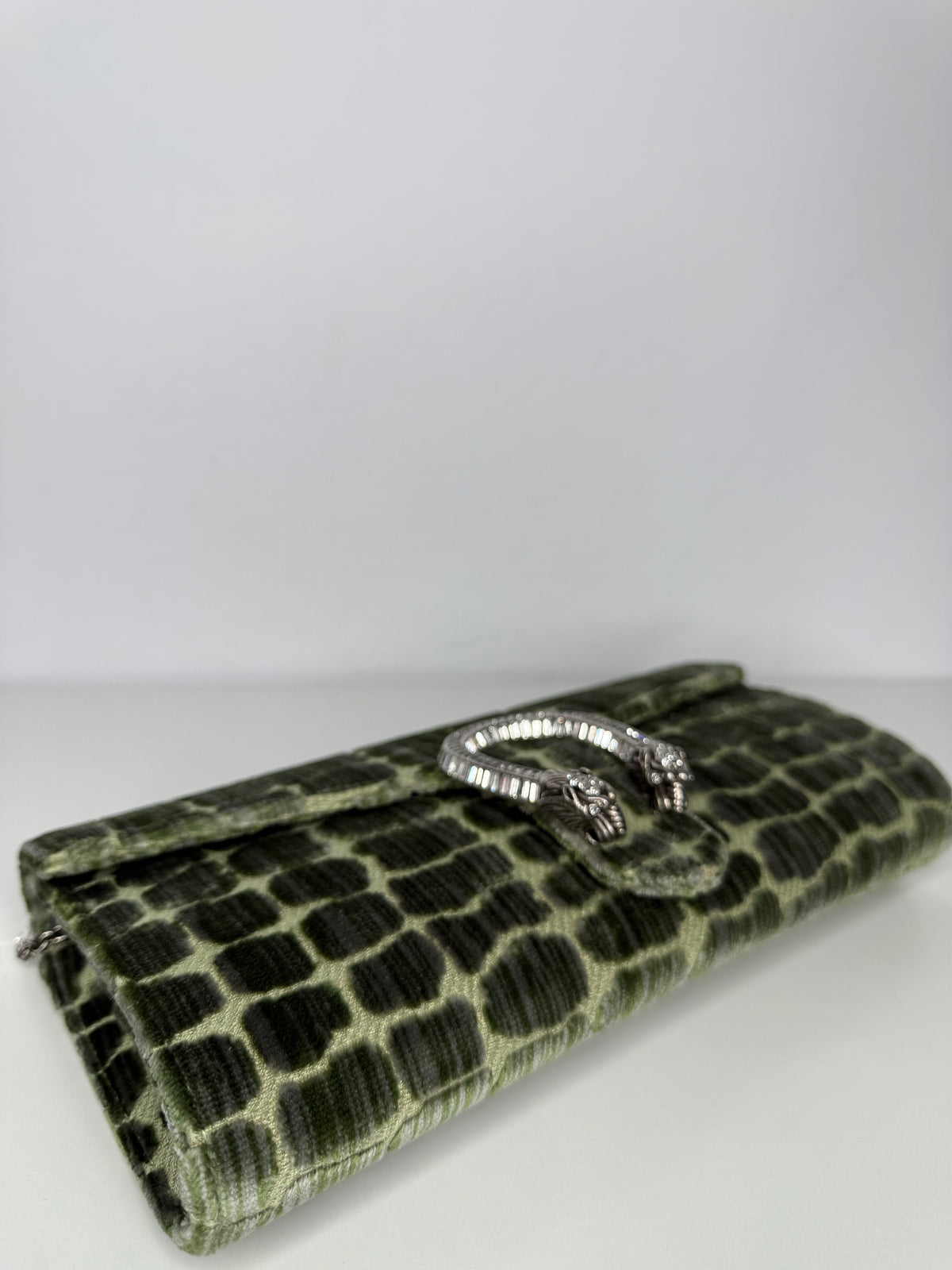 Gucci Limited Edition Dionysus Velvet Small Shoulder Bag In Green Croco Effect