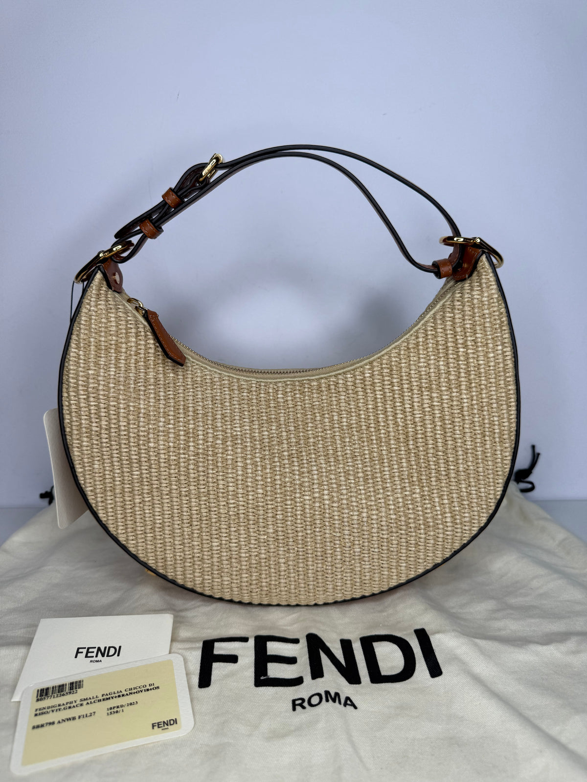 Fendi Fendigraphy Small Straw Hobo Bag