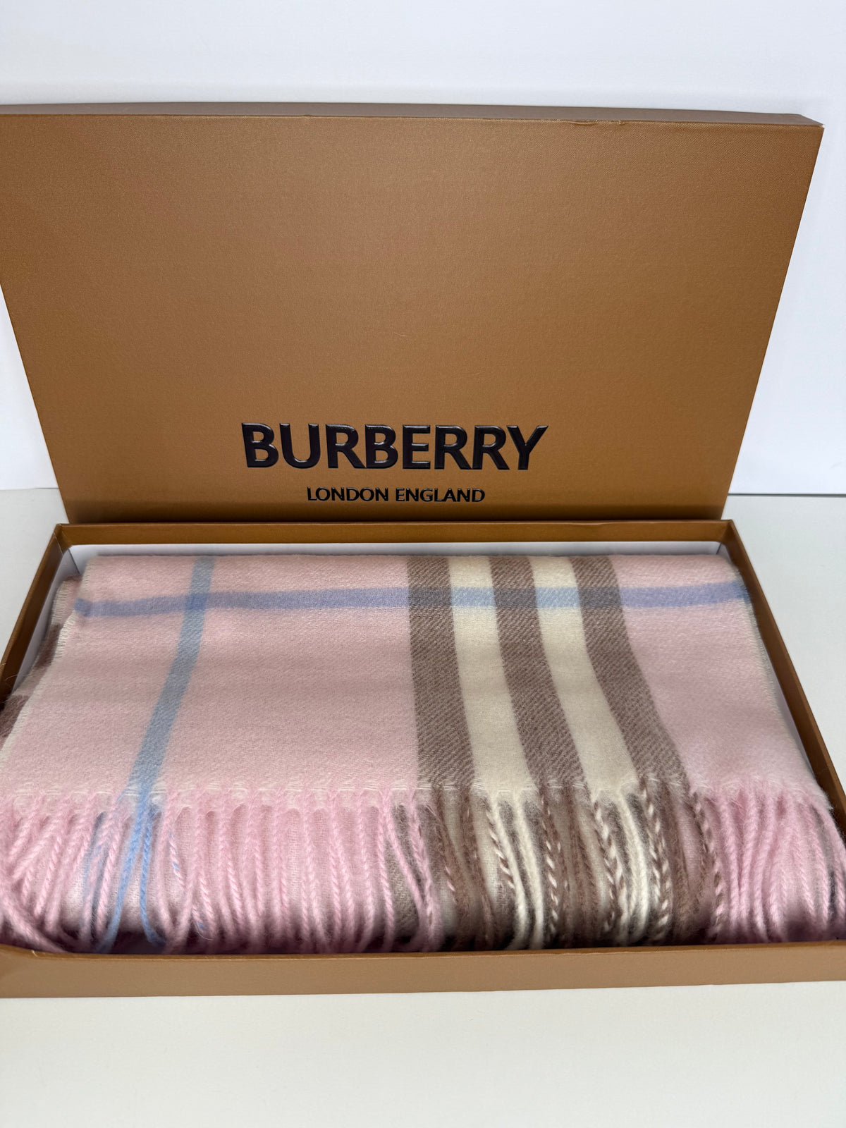 Burberry Classic Baby Pink Check Cashmere Scarf