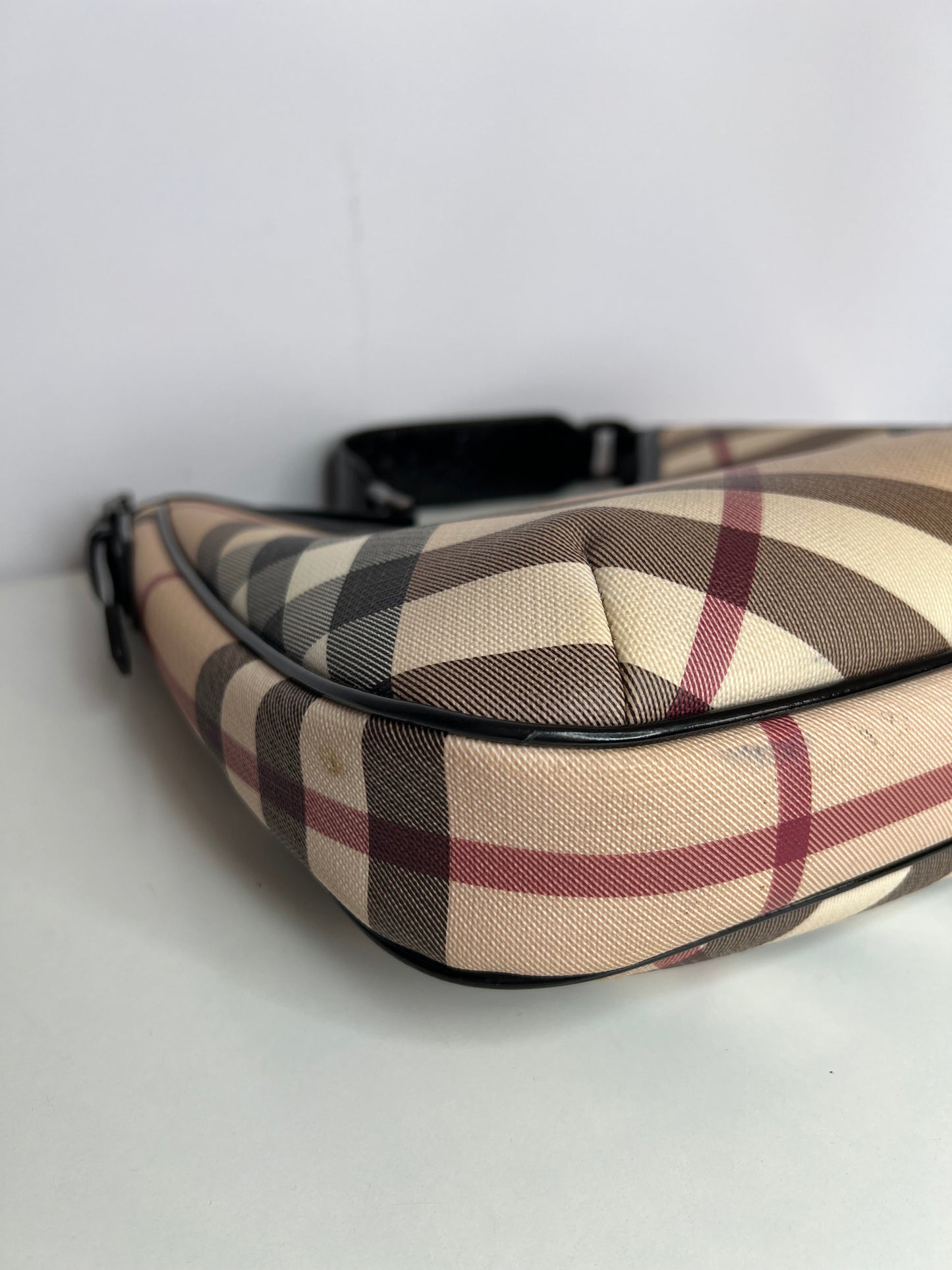 Burberry Beige/Black Nova Check PVC and Patent Leather Barton Hobo