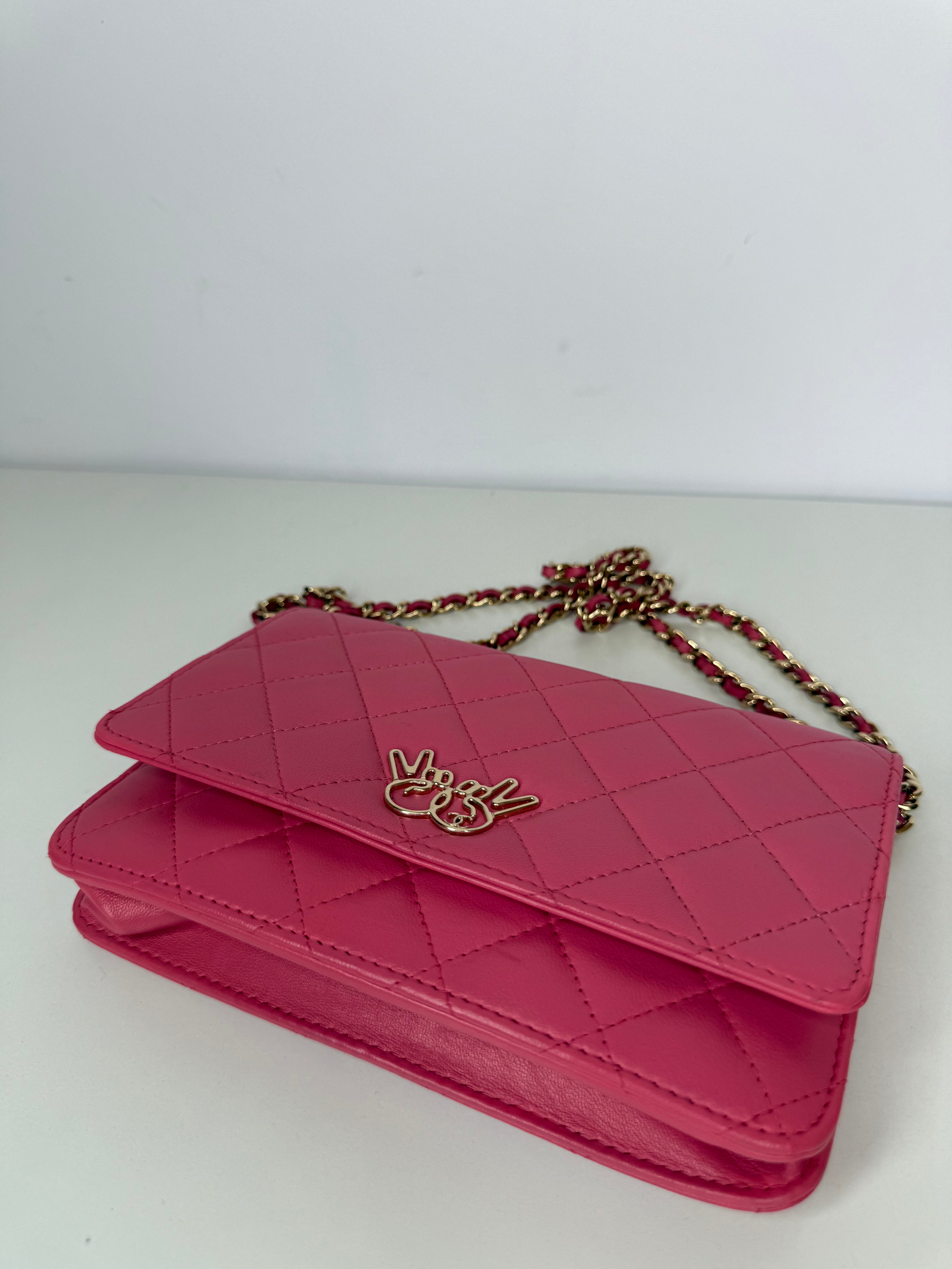 Chanel Pink Quilted Lambskin Emoticon Wallet on Chain