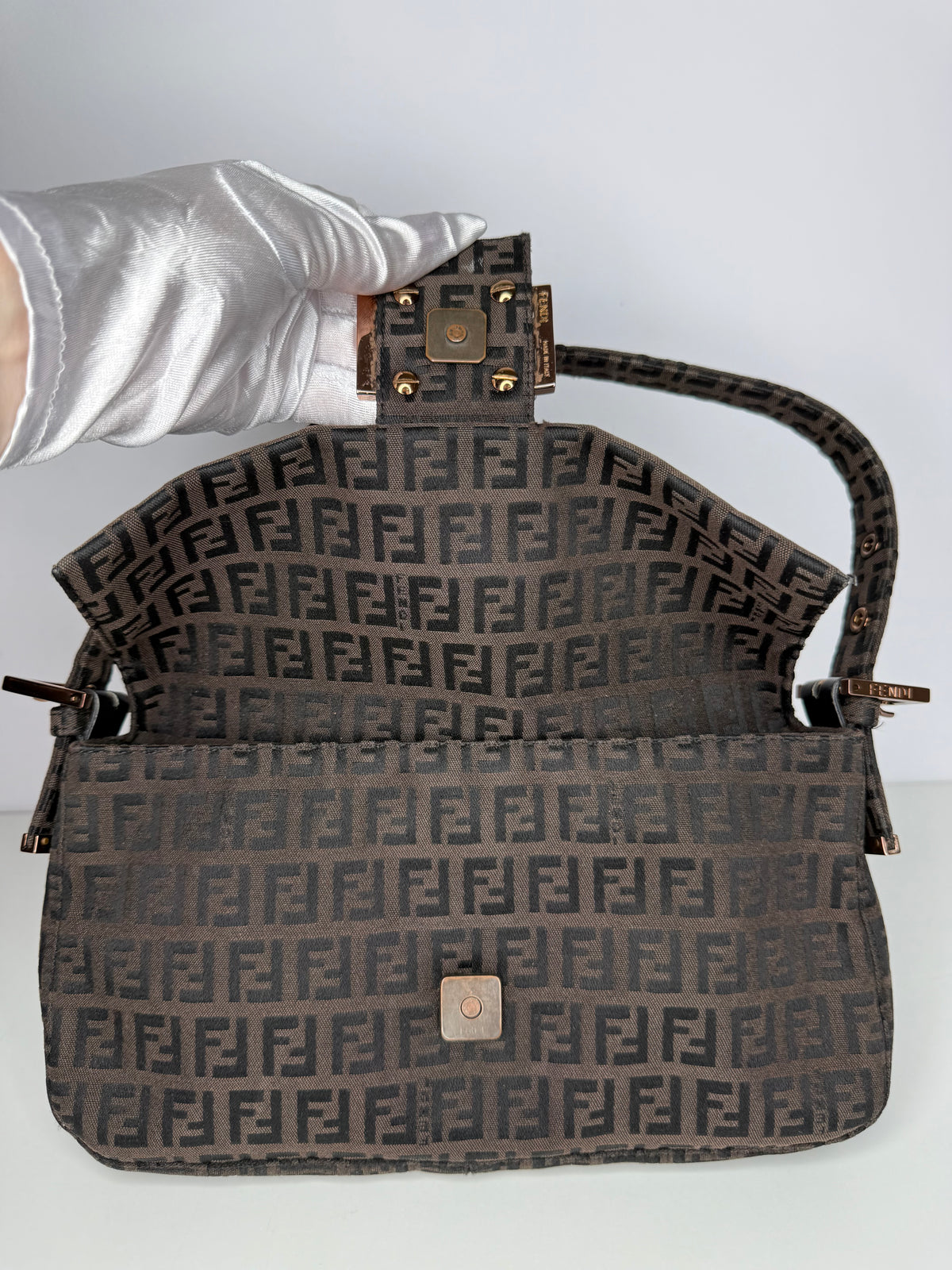 Fendi Zucchino Canvas Baguette Shoulder Bag
