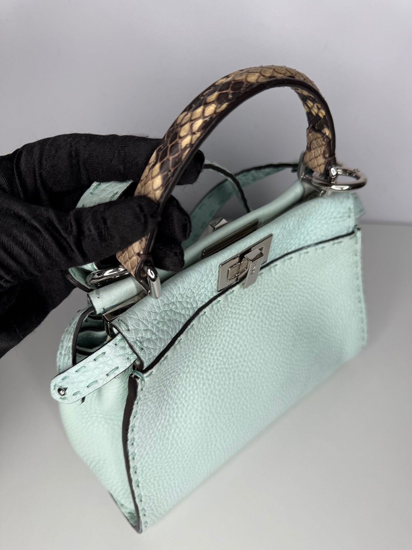 Fendi Mini Peekabbo Selleria Mint Green Python Top Handle
