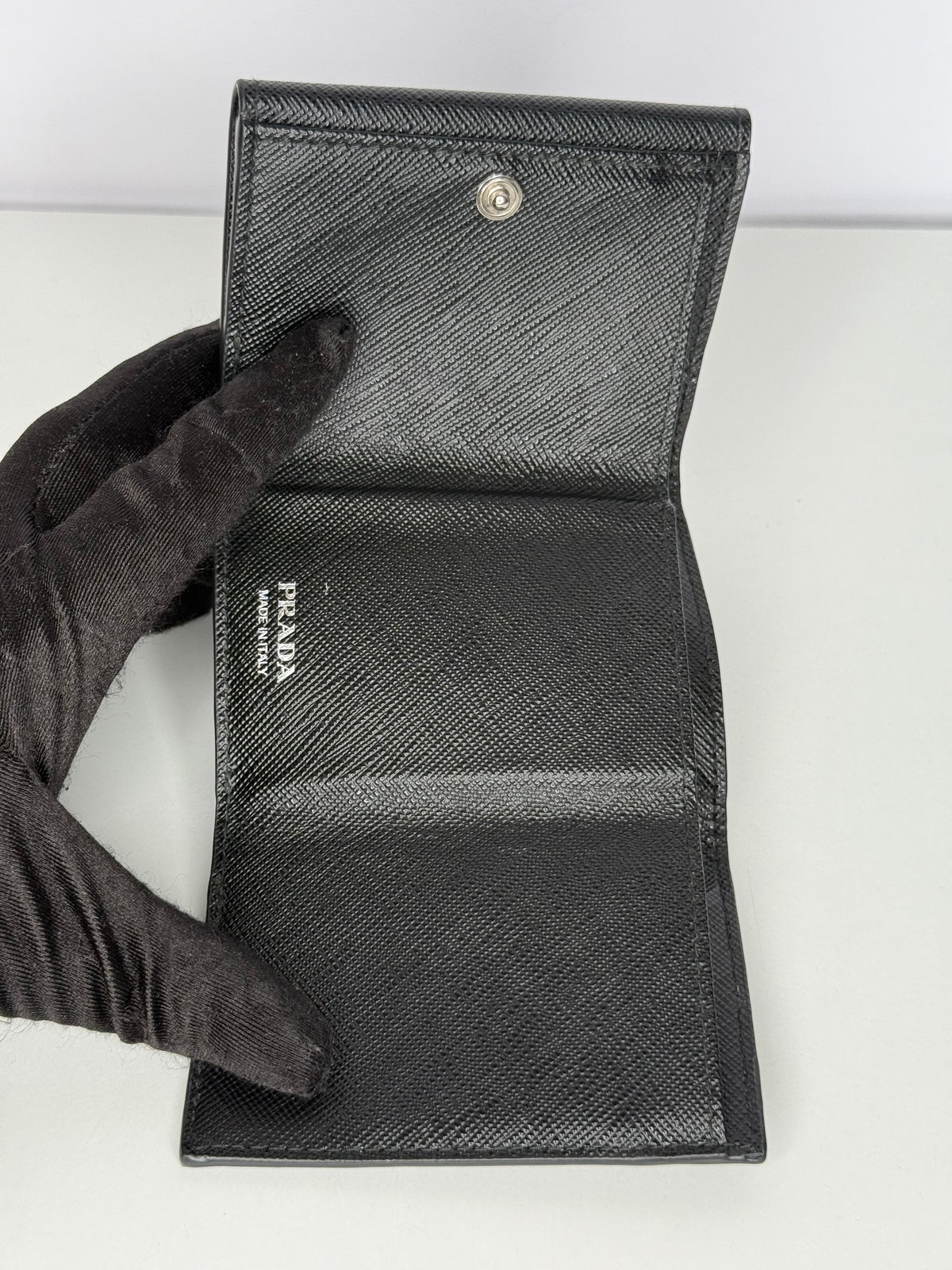 Prada Black Saffiano Triangle Logo Bi-Fold Wallet