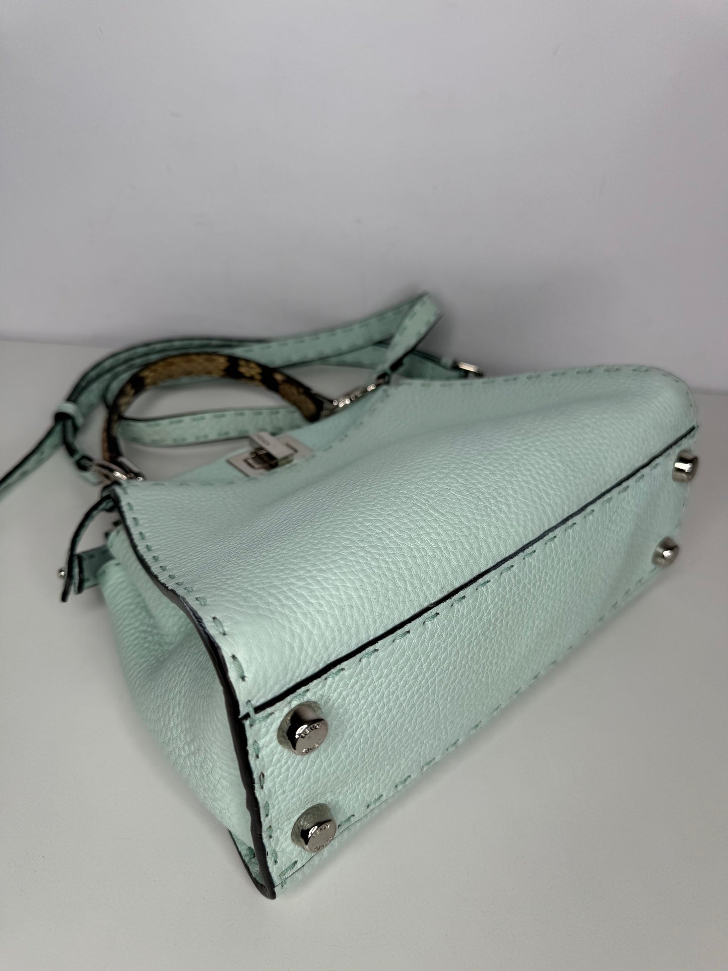 Fendi Mini Peekabbo Selleria Mint Green Python Top Handle