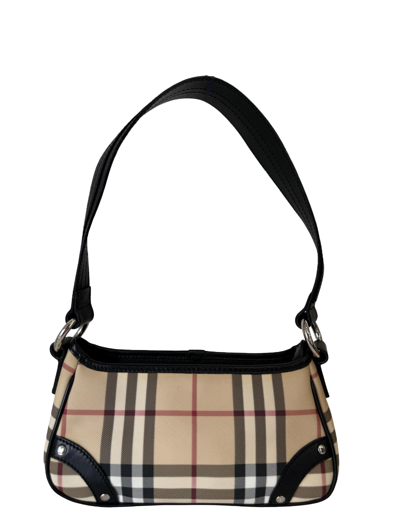 Burberry Black/Beige House Check PVC and Leather Pochette Bag