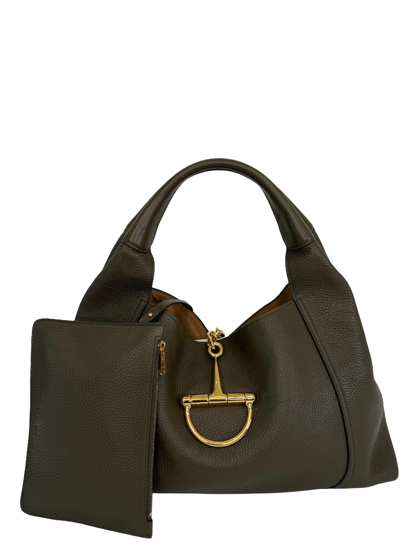 Gucci Softbit Olive Green Grained Leather Maxi Hobo Bag