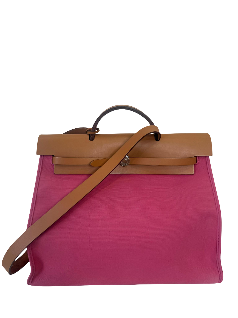 Hermès Herbag Zip 39 Rose Tyrien Canvas and Leather Bag