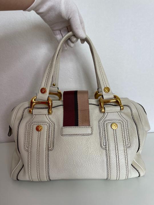 Gucci White Leather Aviatrix Medium Boston Bag