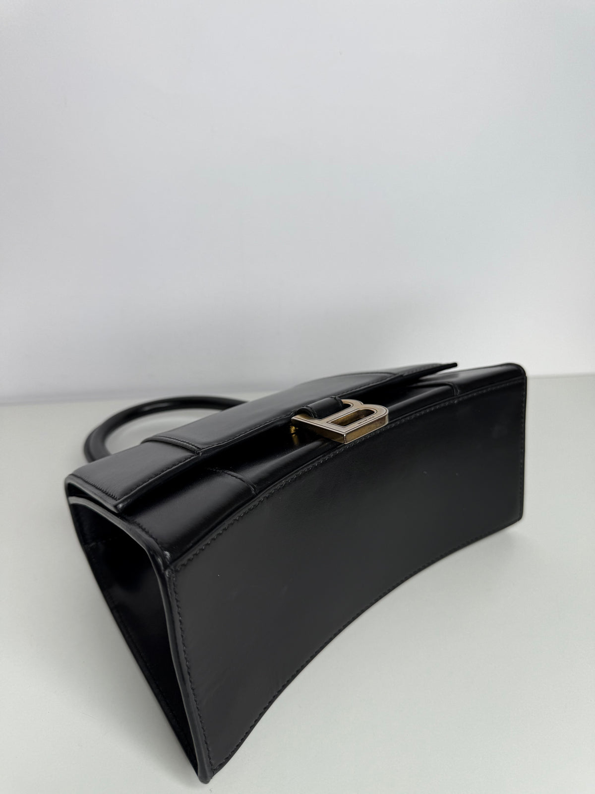 Balenciaga Hourglass S In Black Shiny Box Calfskin Handbag