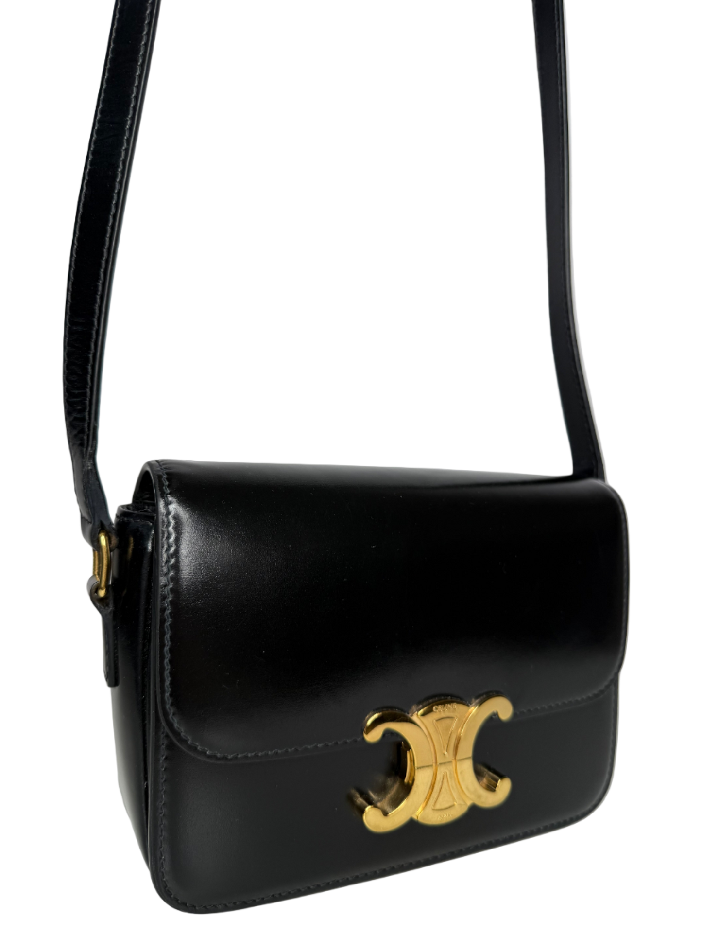 Celine Teen Triomphe Bag in Black Shiny Calfskin