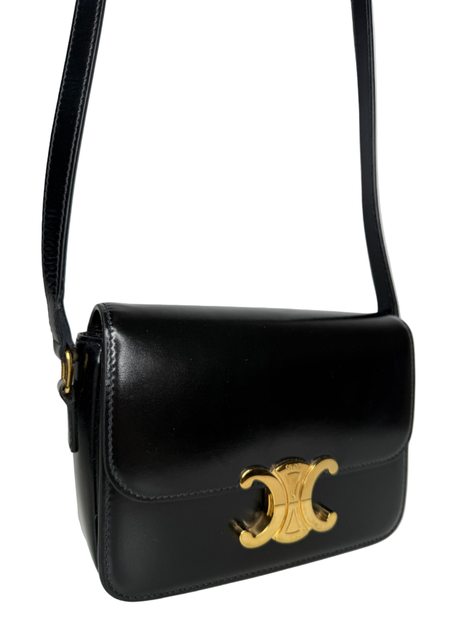 Celine Teen Triomphe Bag in Black Shiny Calfskin