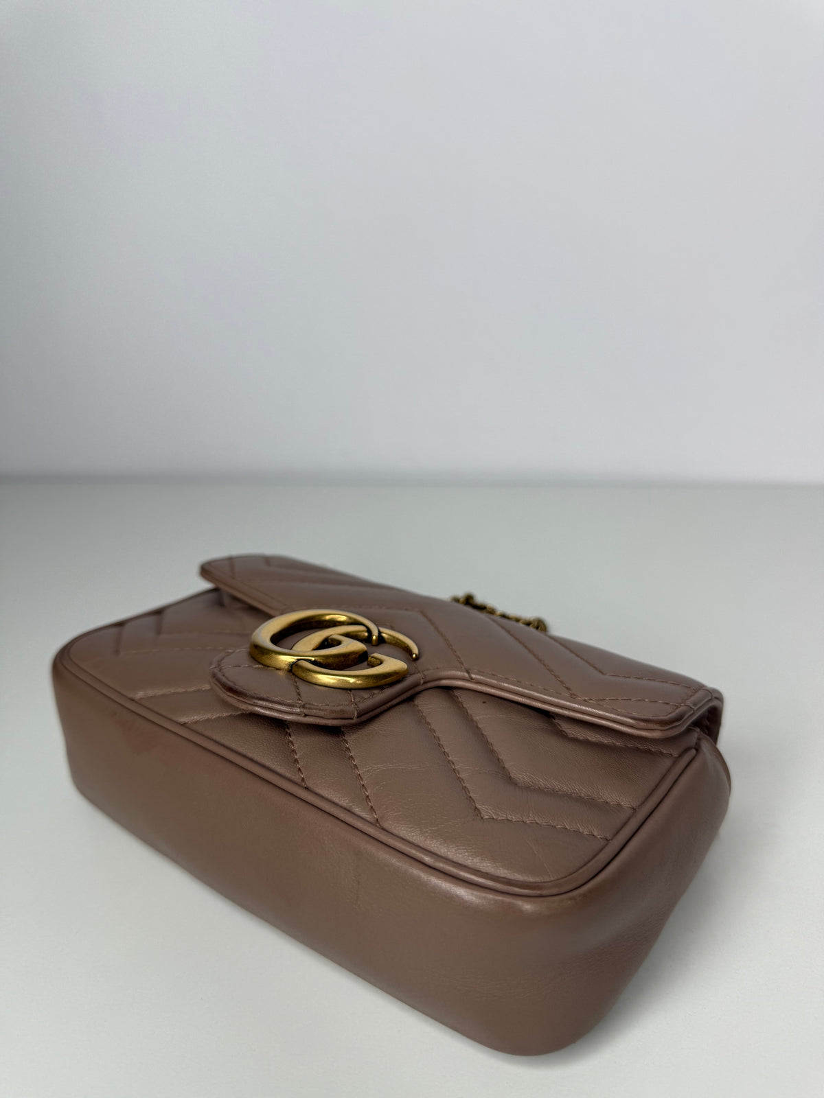 Gucci Calfskin Matelasse Super Mini GG Marmont Shoulder Bag Porcelain Rose