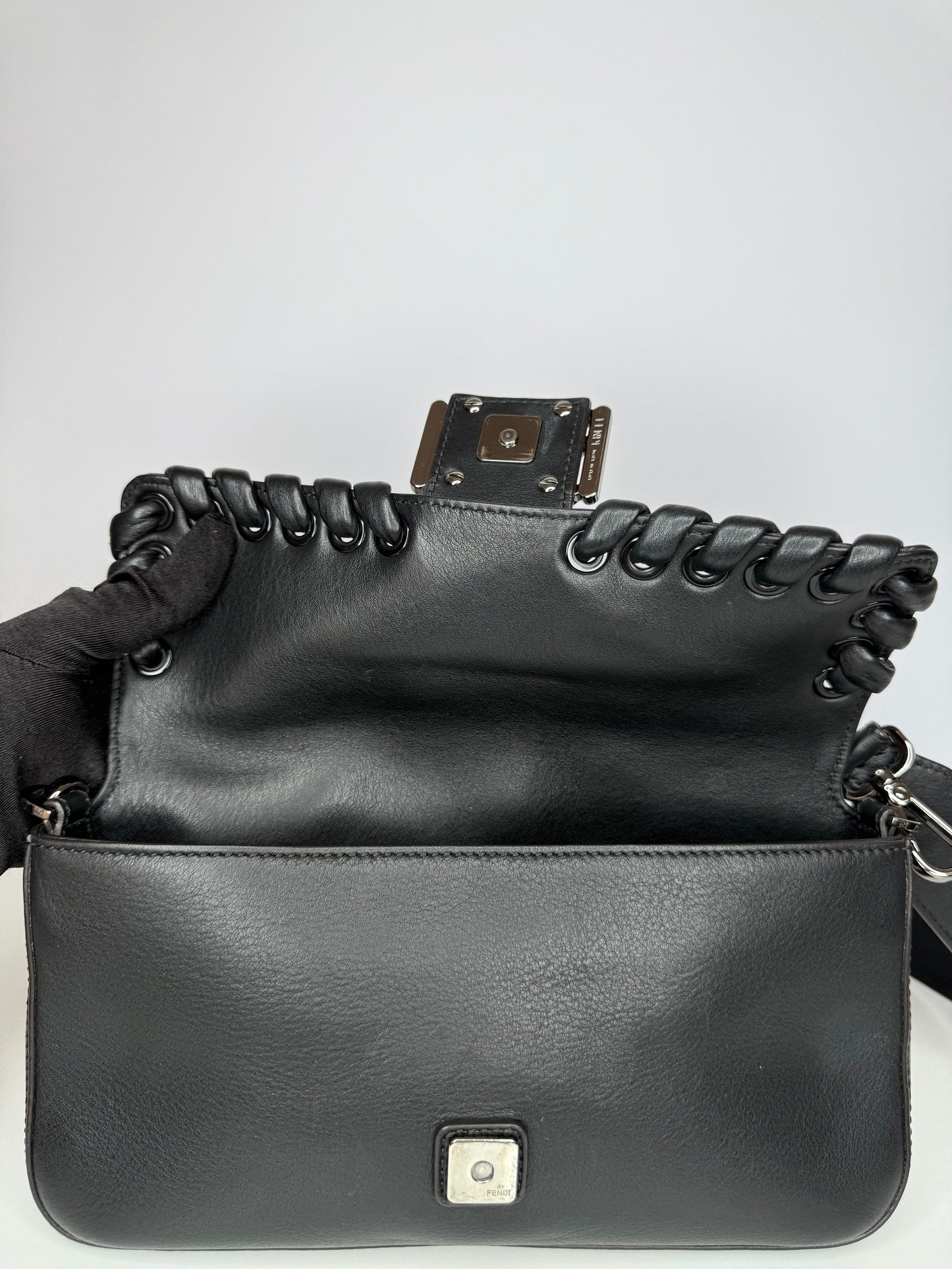 Fendi Baguette Whipstitch Black Leather