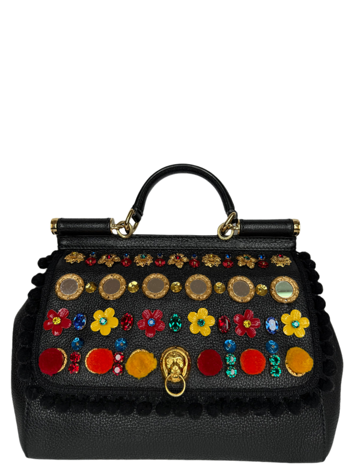 Dolce Gabbana Limited Edition  Embellished Medium Sicily Black Leather
